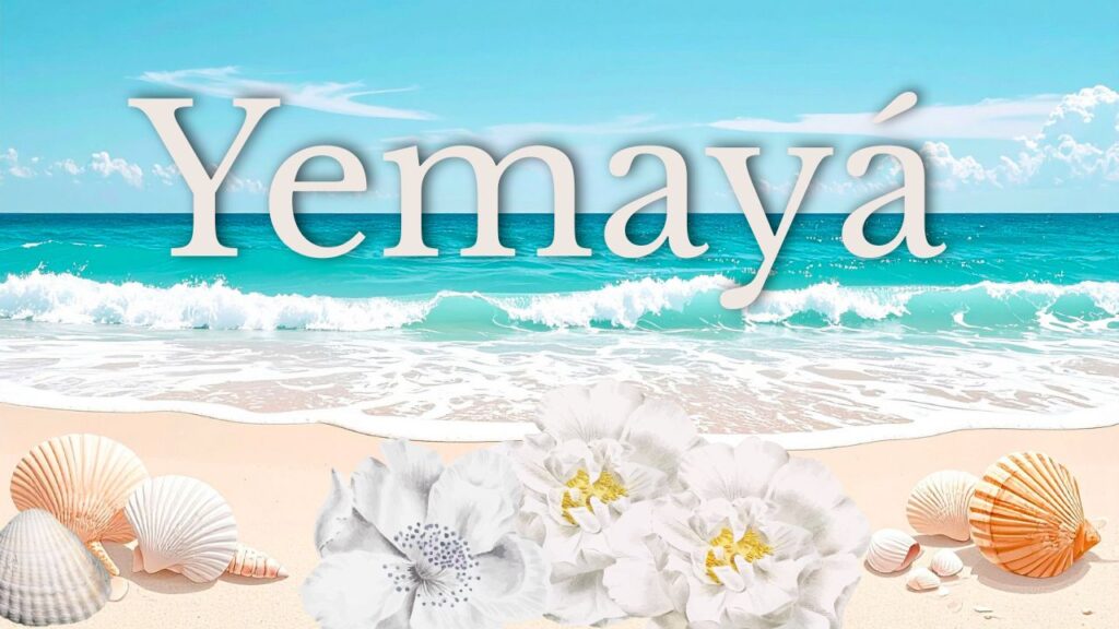 Ofrendas a Yemayá: conchas marinas, rosas blancas y vela junto al mar