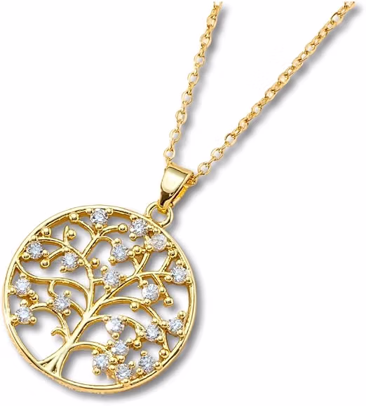 Collar Femenino Árbol de Vida "Vitalis" Acero inoxidable 316L con circonita y chapado en oro de 18 quilates