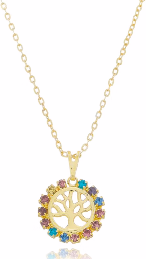 Colar Feminino Pingente Árvore Da Vida Folheado Cor Ouro 18k